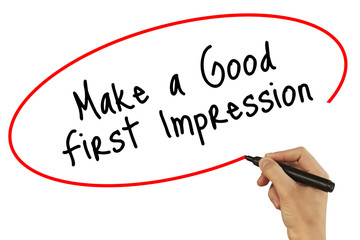 Man Hand writing Make a Good First Impression with black marker on visual screen. Isolated on...