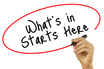 Man Hand writing What's in Your Way? with black marker on visual screen. Isolated on background. Business, technology, internet concept. Stock Photo