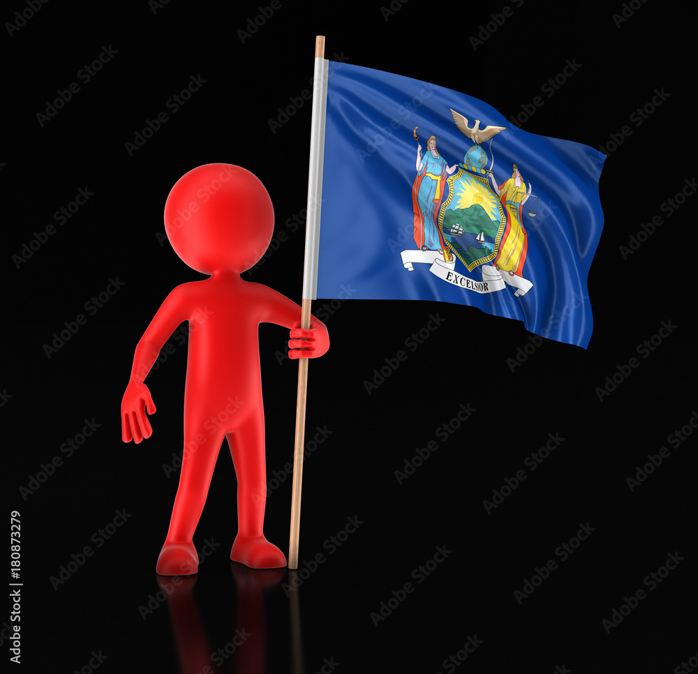 Poster man and flag of the us state of new york. image with clipping path