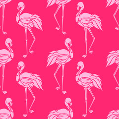Vector seamless pattern with pink flamingos. Texture for wallpapers, textile design, web page backgrounds