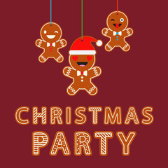 Poster Christmas Gingerbread on a brown background. Christmas gingerman. Cute cartoon Gingerbread. 