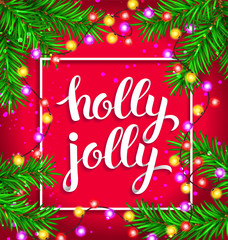 Fototapeta na wymiar Holly jolly bright composition with glowing garland