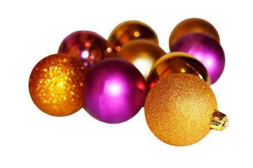 multicolored Christmas balls on white background