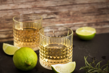 alcohol drink in glass with lime