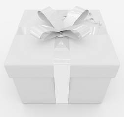 gift box - white box, white ribbon - isolated on white