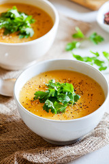 Two Bowls Of Homemade Pumpkin Soup