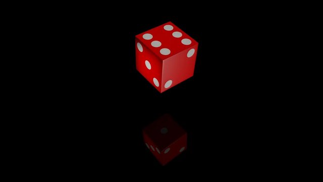 3 D animation of the red dice reflected on black surface
