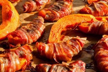 Pumpkin slices wrapped in bacon and baked