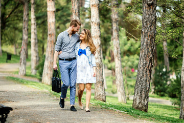 Beautiful couple taking a walk in nature