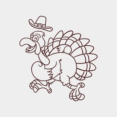 Turkey Cartoon Style for Thanksgiving or Drawing Book for Children