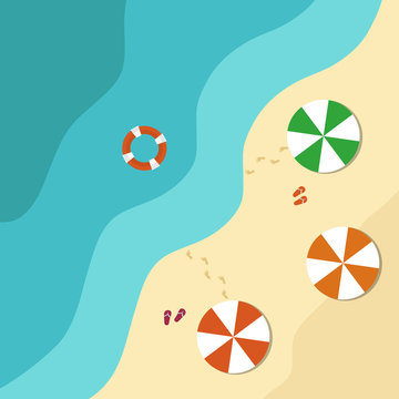 Sea side and beach icon. Summer holiday illustration in flat design.