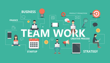 Concept for business analysis and planning, team work, consulting, project management, financial report and strategy. Flat vector illustration
