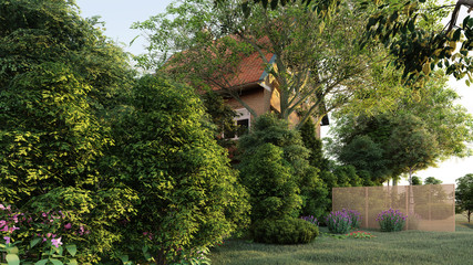 garden of english house 3d rendering