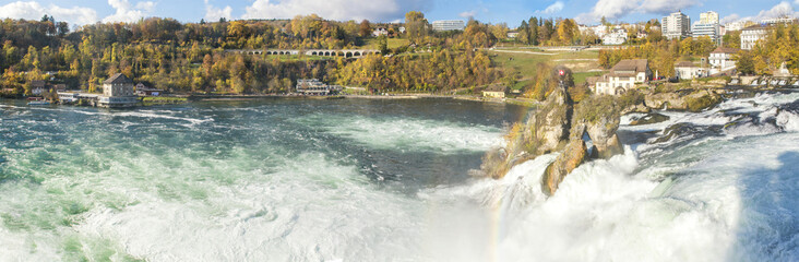 Panorama of Rheinfall in Autumn, the biggest waterfall in Europe