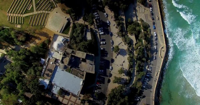 Rotating birds eye shot of streets in Tel Aviv