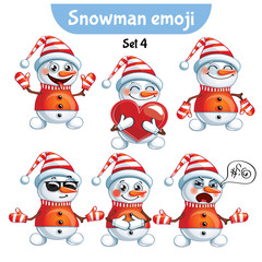 Vector set of cute snowman characters. Set 4