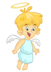 Vector cartoon illustration of Christmas angel with nimbus and wings. Cupid cartoon