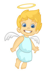 Vector cartoon illustration of Christmas angel with nimbus and wings. Cupid cartoon