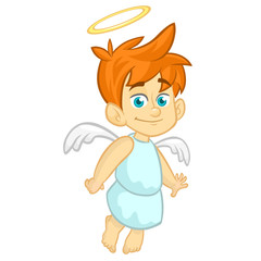 Vector cartoon illustration of Christmas angel with nimbus and wings