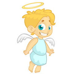 Vector cartoon illustration of Christmas angel with nimbus and wings