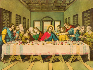BRATISLAVA, SLOVAKIA, NOVEMBER - 11, 2017: Typical catholic image The Last Supper printed in...