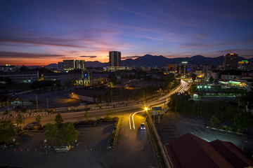Fototapeta na wymiar scenery of sunset at Ipoh Malaysia. Soft focus,motion blur due to long exposure
