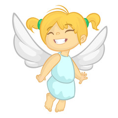 Cartoon Cute happy Christmas angel character. Vector illustration isolated.