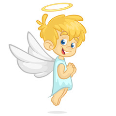 Vector cartoon illustration of Christmas angel with nimbus and wings