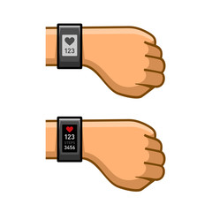 Hands with Fitness Tracker Set. Pulse Monitor. Vector