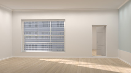 Empty room space interior 3d rendering and sunlight and clean wall feeling comfortable interior design