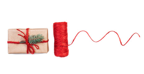 Xmas holiday decorations, festive symbols isolated on white  background with copyspace. Christmas composition..