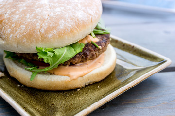American cheese burger with fresh salad
