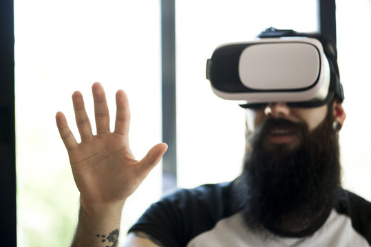 Man using virtual reality simulator