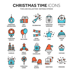 Fototapeta na wymiar Christmas and New Year. Winter holidays. Santa. December. Thin line web icon set. Outline icons collection.Vector illustration.
