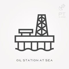 Line icon oil station at sea