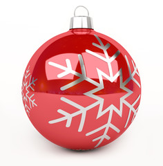 Red and white christmas bauble 3D rendering