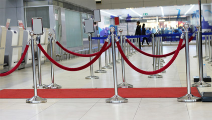 chrome steel with red velvet rope and red carpet for events