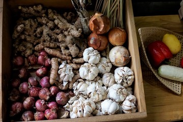 Produces are placed in wooden box.