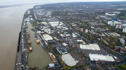 Alexandra Dock, old fish dock, kingston upon Hull, fishing trade, aerial view 