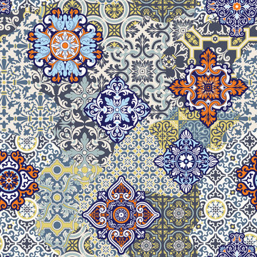 Azulejos tiles patchwork vector seamless pattern