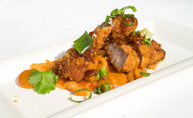 Breaded duck breast with white radish salad