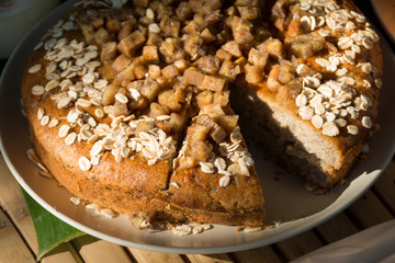 Homemade Dry Fruit Banana Cake with topping dried banana slice