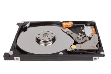 inside of hard disk drive. HDD isolated on white background