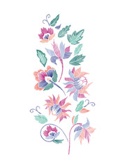Floral pattern , neck line designs. Vector illustration hand drawn. Fantasy flowers embroidery pattern...