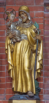 LONDON, GREAT BRITAIN - SEPTEMBER 17, 2017: The carved polychrome statue of St. Joseph in church St. Marys Pimlico by unknown artisto from begin of 20. cent.