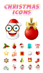 Christmas Time ! Set of Elements on White Background . Isolated Vector Illustration 