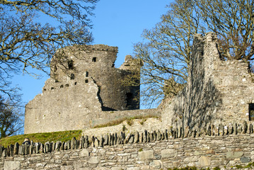 DUNDRUM - NORTHERN IRELAND - NOVEMBER 11, 2017 - Dundrum Castle ruins. Situated above the town of Dundrum, County Down in Northern Ireland.