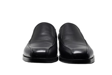 isolated business black leather shoes on white background