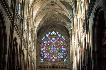 Fototapeta premium Prague, St. Vitus cathedral interior, rose window