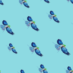 blauwe vogel aquarel patroon